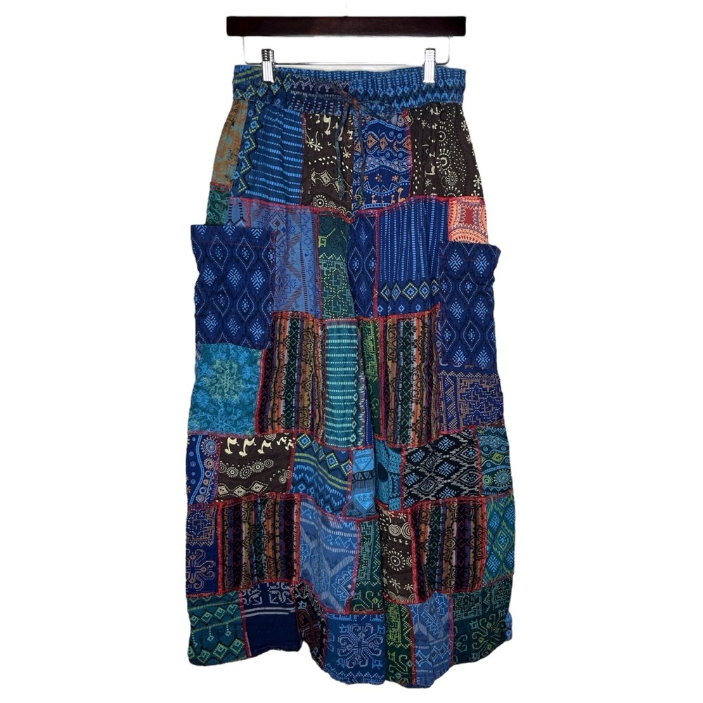 Boho Patchwork Drawstring High Rise Wide Leg Pala… - image 1